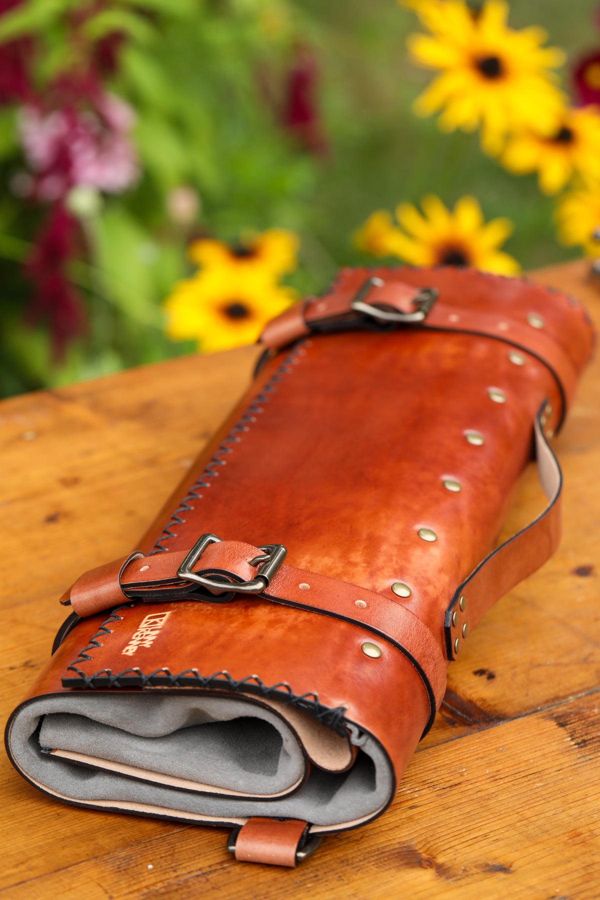 custom leather knife bag by Linny Kenney
