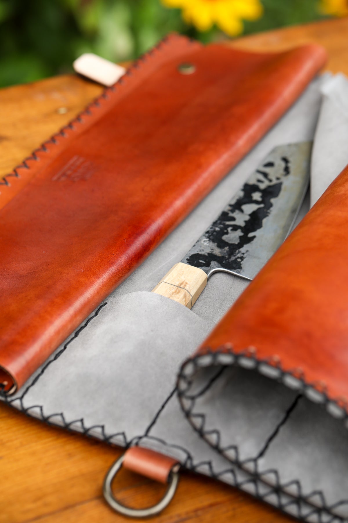 custom leather knife bag by Linny Kenney