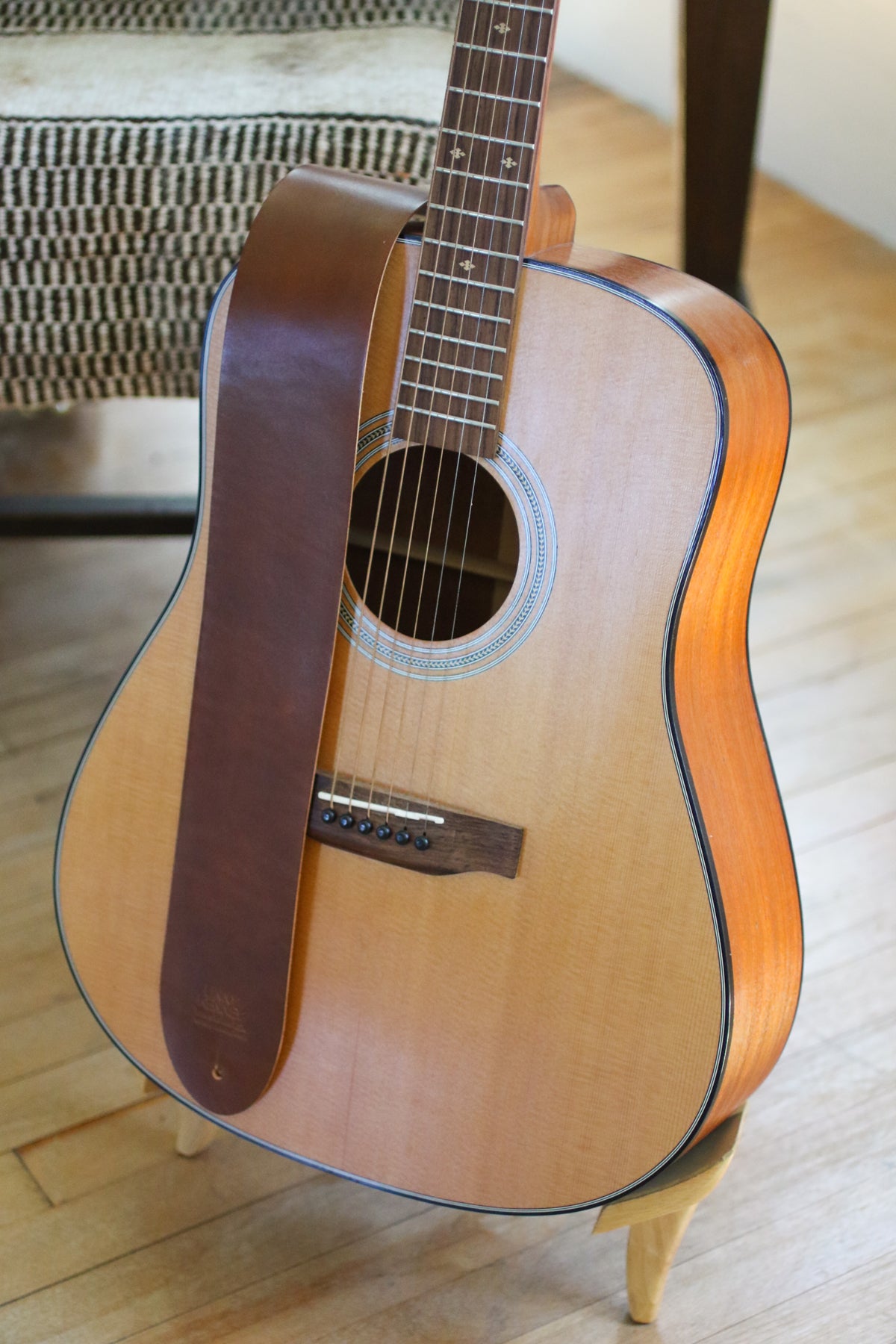 brown Italian leather guitar strap