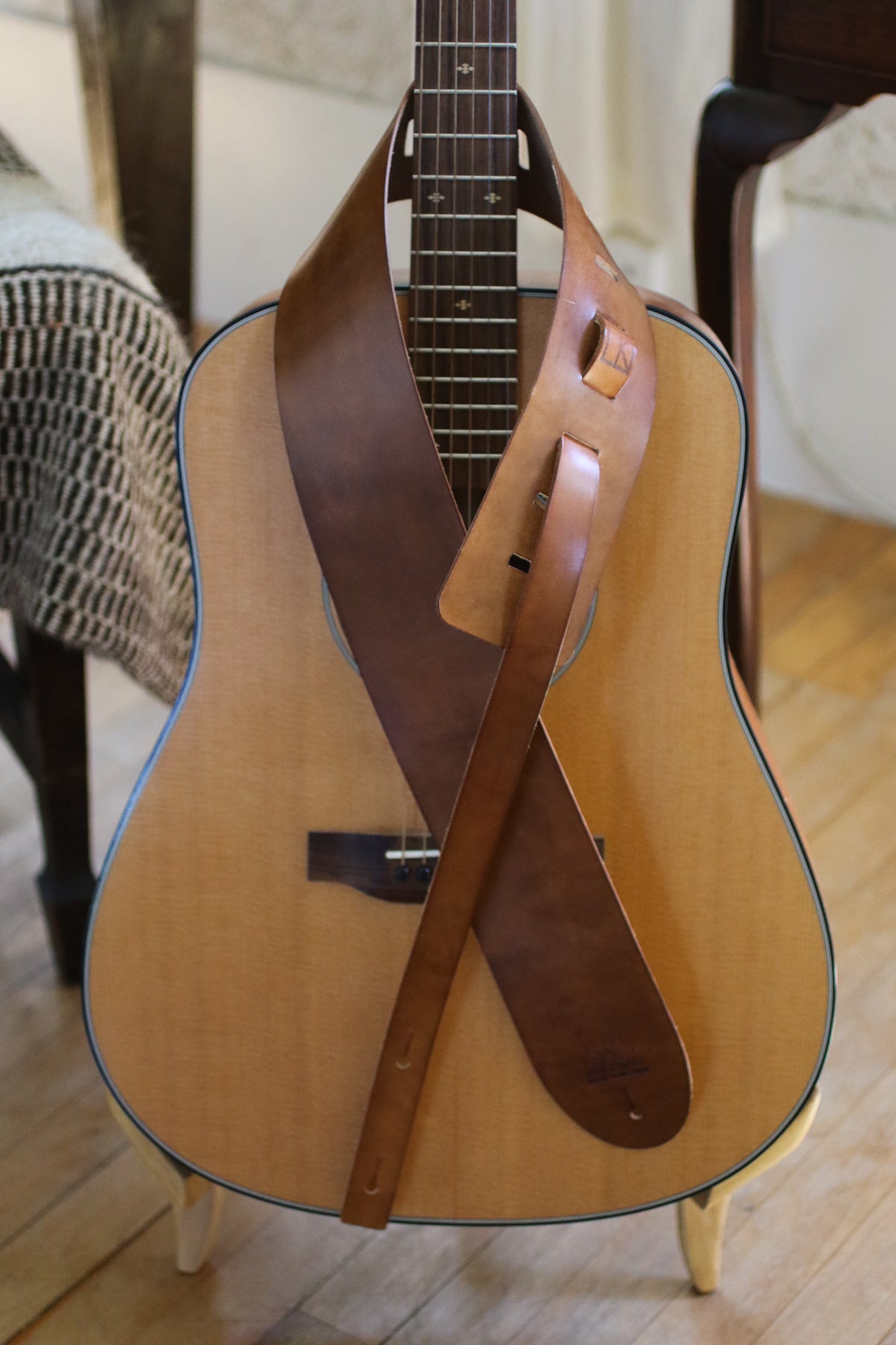 bison brown leather bass strap